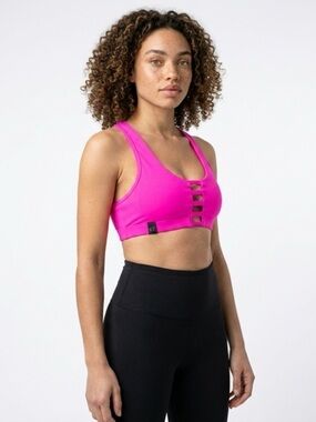PINK Victoria's Secret Vibrant Hot Pink Strappy Front Sports Bra